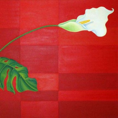 Calla auf rotem Grund - Öl auf Leinwand - Ausschnitt