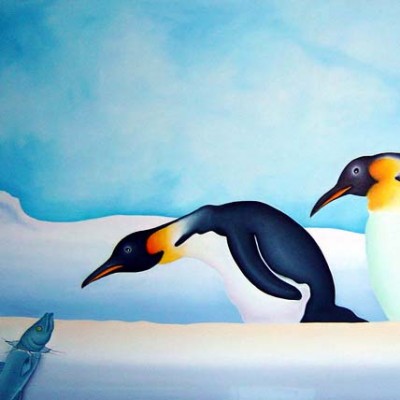 Pinguine - Öl auf Leinwand - Ausschnitt